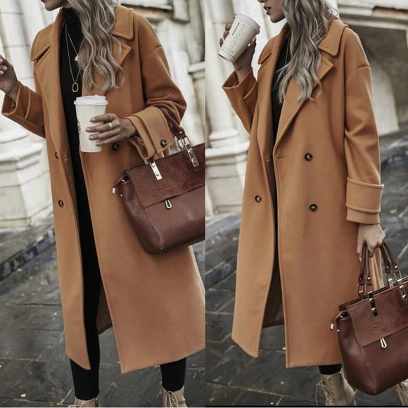 Classic double breasted Wide Collar Jacket Coat - Picture 3 of 3